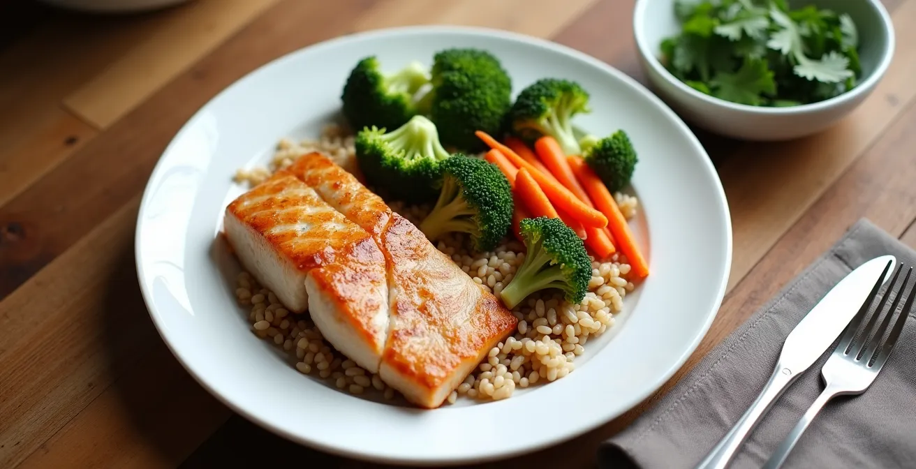 Composition visuelle des proportions idéales pour le repas du soir d'un senior