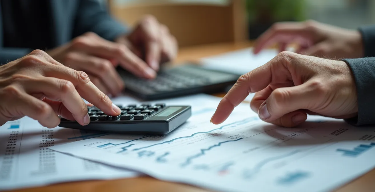 Mains multiples autour de documents financiers lors d'une réunion familiale