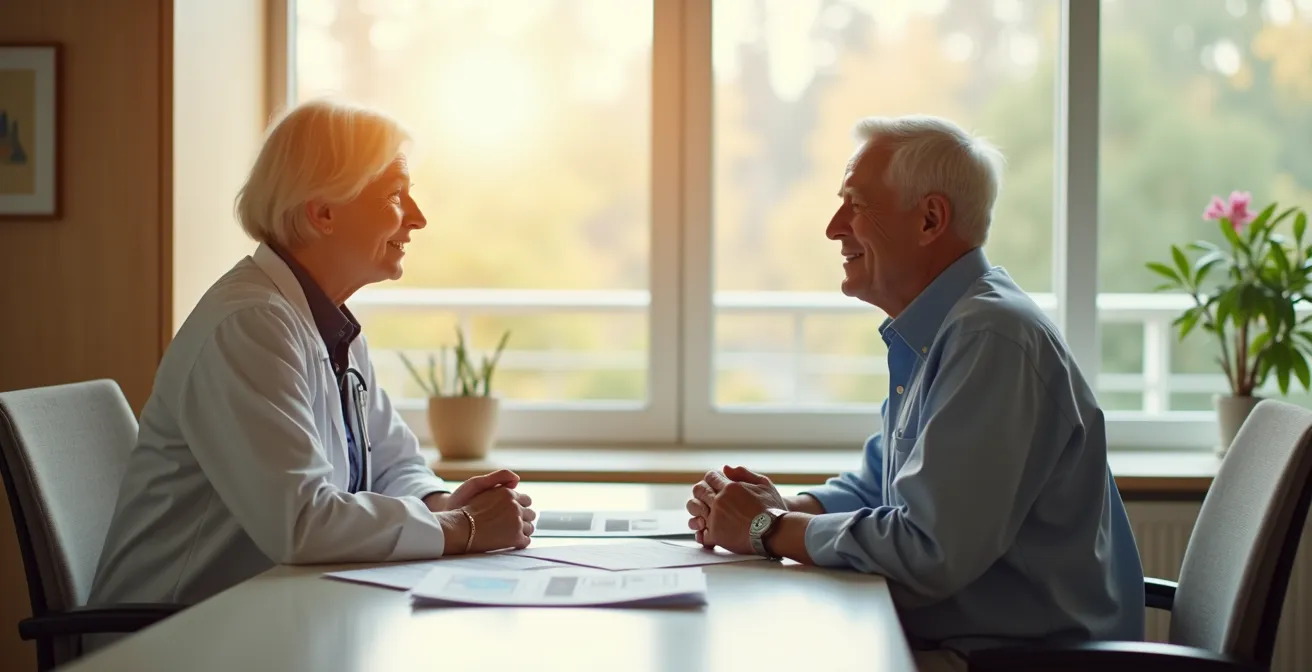 Bureau médical avec documents de tests cognitifs et patient en consultation