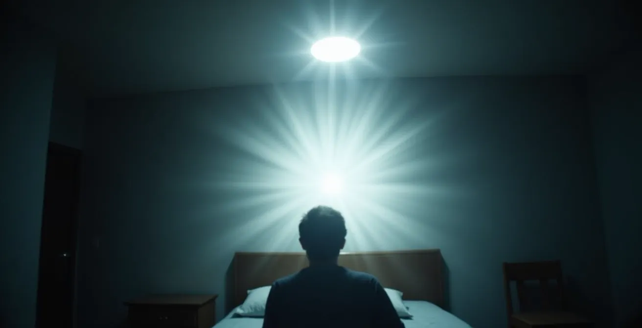 Vue subjective montrant l'éblouissement causé par une lumière zénithale forte