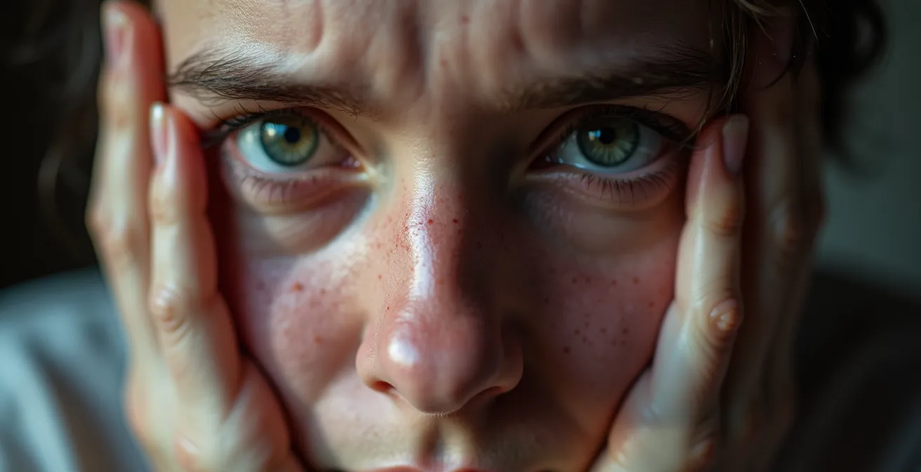 Portrait rapproché montrant les signes subtils de fatigue et d'épuisement chez une personne