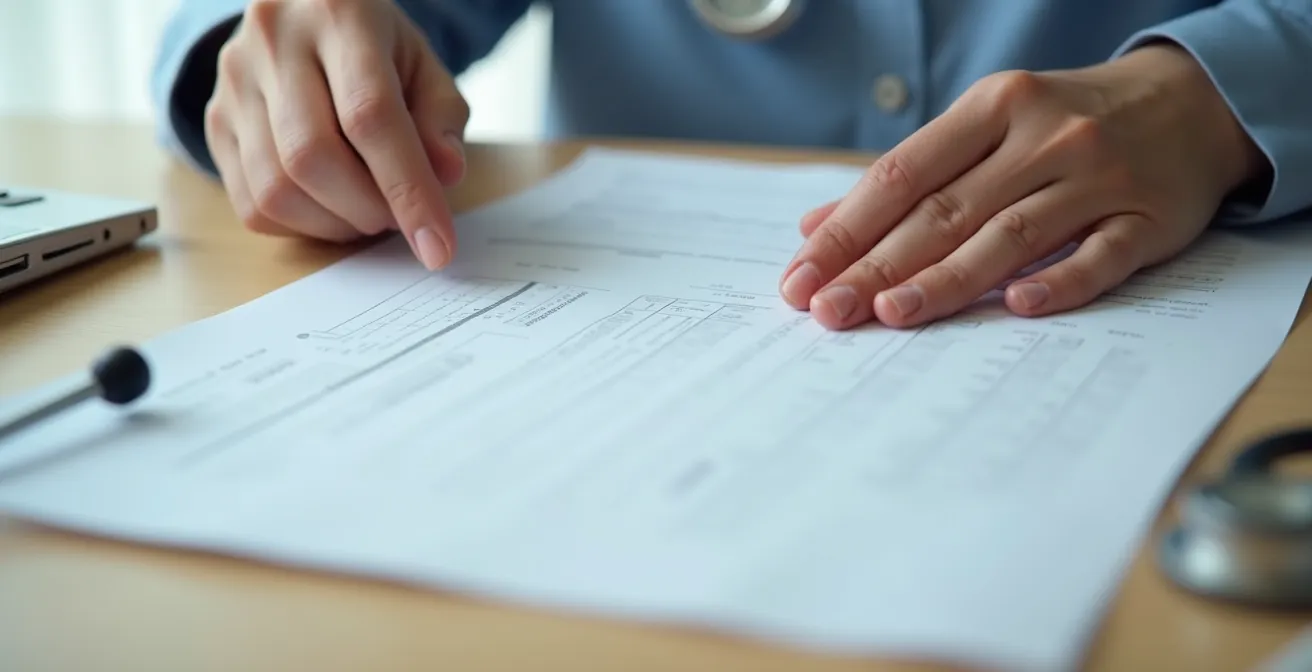 Main remplissant un formulaire de prescription médicale pour transport TPMR