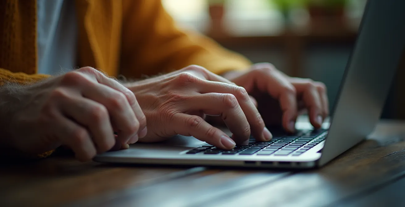 Senior apprenant l'informatique avec un jeune bénévole dans un espace collaboratif moderne