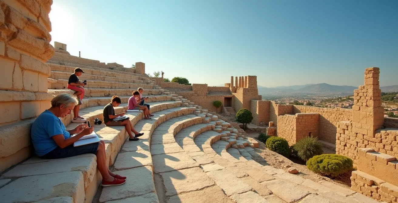 Groupe de seniors passionnés explorant un site archéologique lors d'un voyage culturel