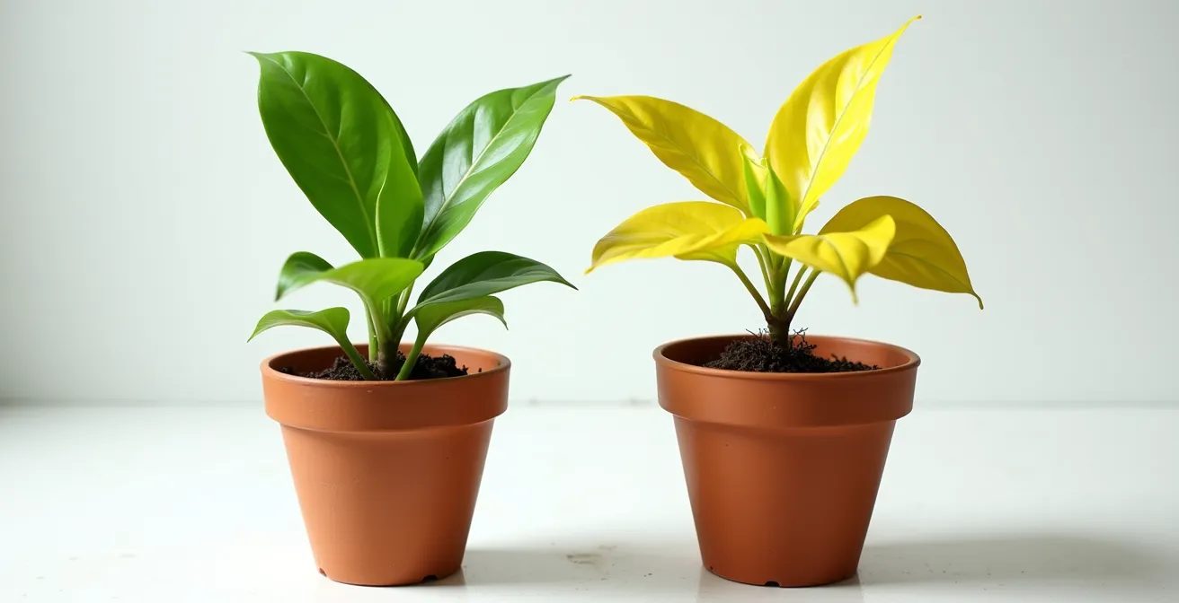 Métaphore visuelle du système immunitaire affaibli représenté par une plante fanée sous stress